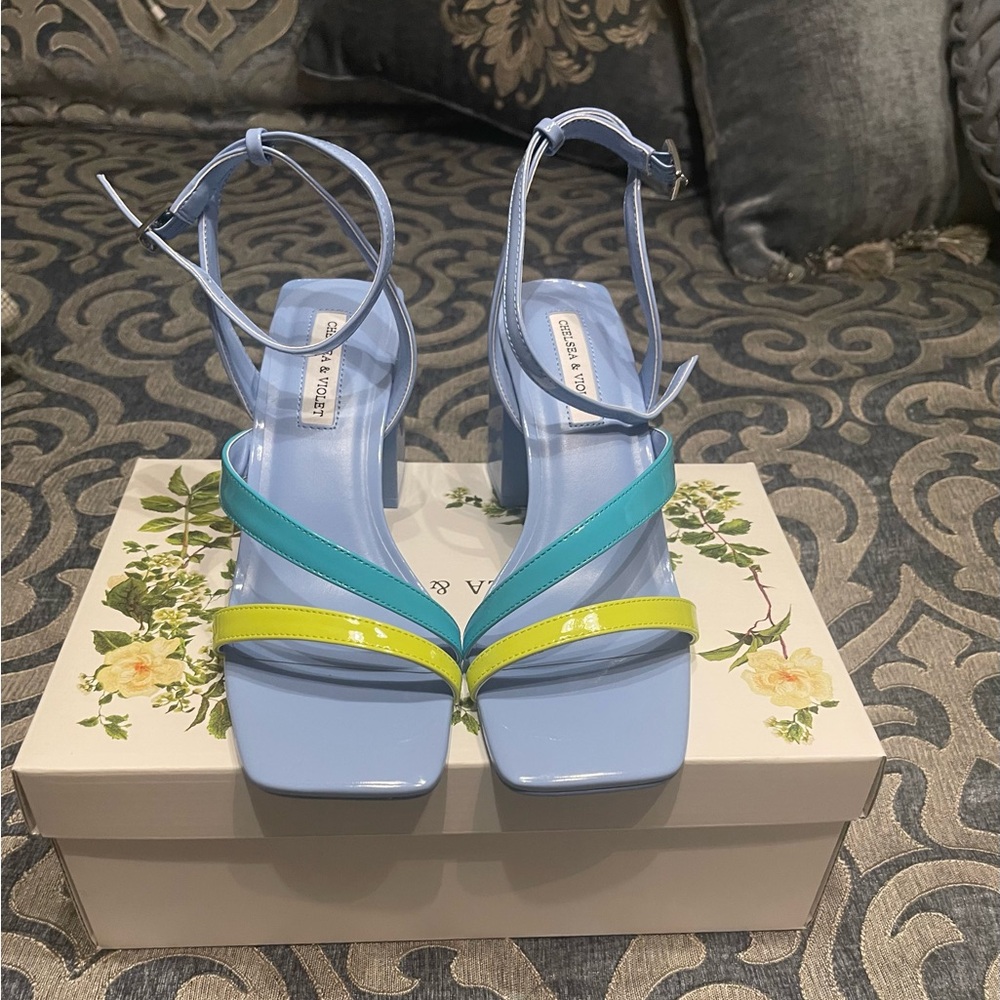 Chic Blue and Yellow Strappy Sandals